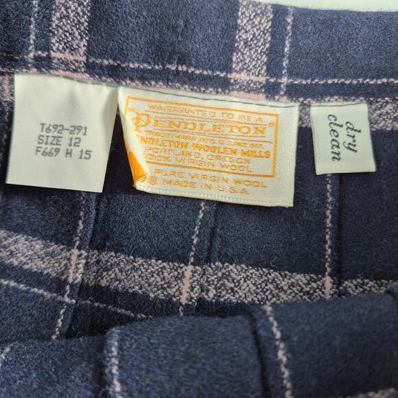 Pendleton USA Blue Pale Pink Plaid Vintage Wool Pleated Skirt 12 - Picture 5 of 6